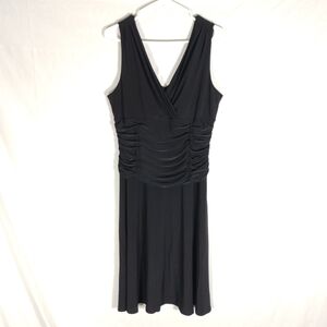 Scarlett Elegant Black Gathered Midi Dress Sz 14 Semi Formal Stretchy Cocktail
